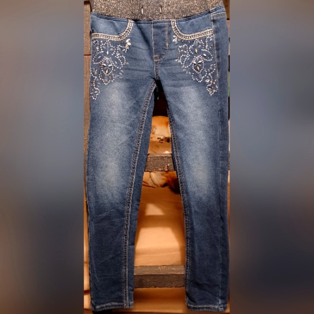 SO Girls Jeggings Dark Wash Leggings Size 8 Pull On Style Pant Elastic Waistband